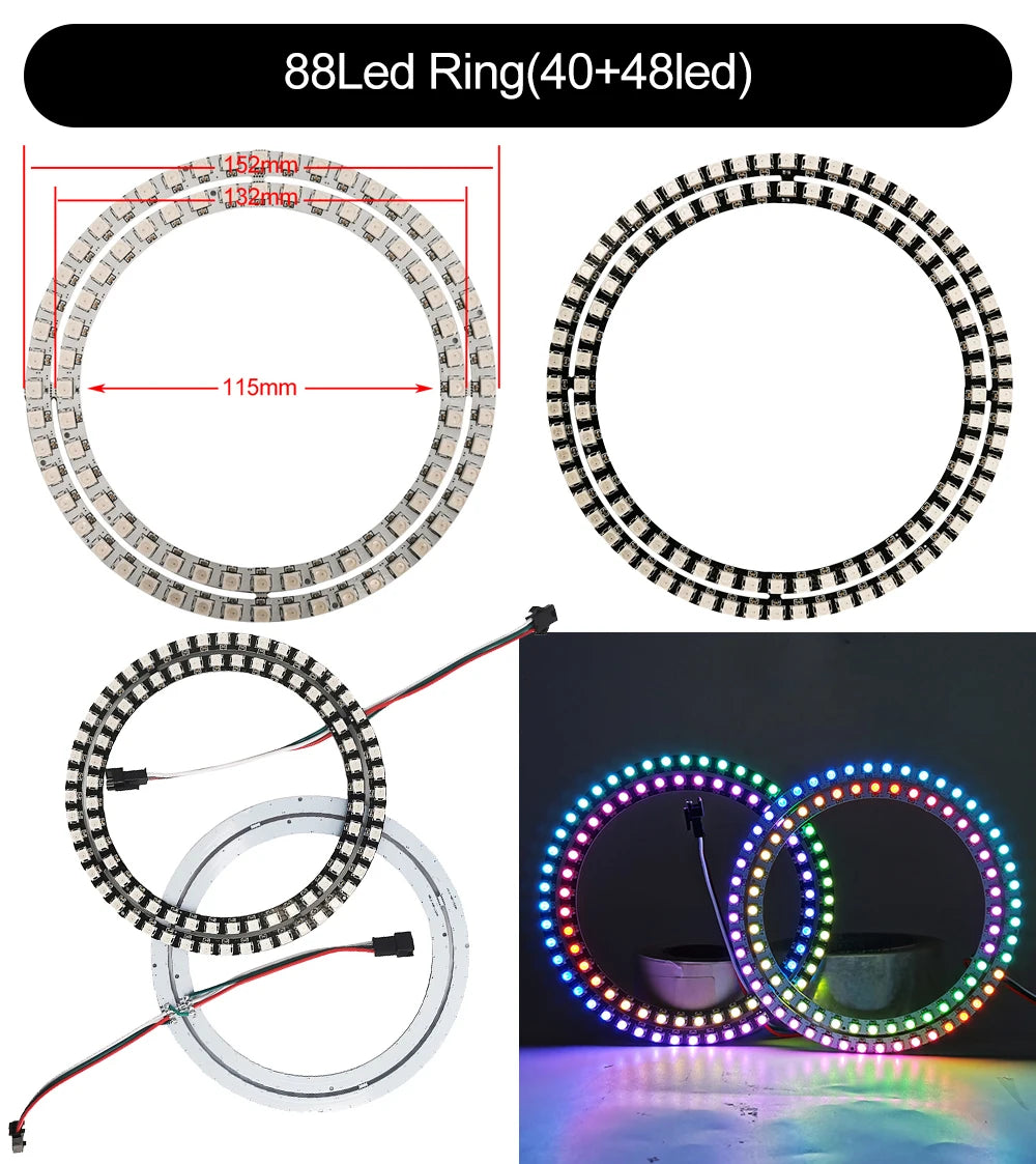 DC5V WS2812B DIY LED Ring 8 to 241 Pixels 5050 RGB Individually Addressable WS2812 Round Modules With 17Keys Music RF Controller