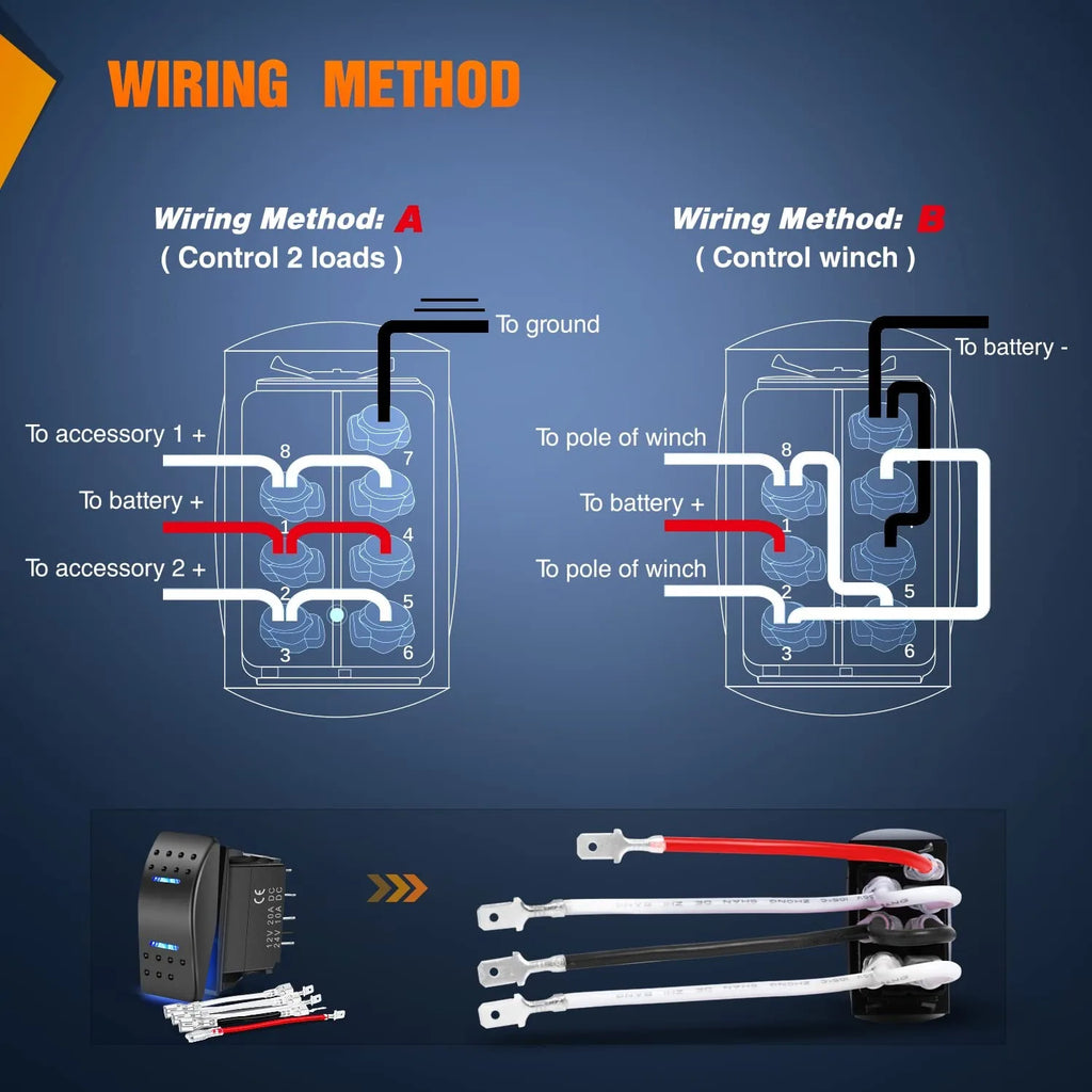 Nilight Momentary Rocker Switch (ON)-Off-(ON) Toggle Switches DPDT 7Pin 12V 24V on Off on LED Switch for Cars Trucks Caravans Boats Winch Pump with Jumper Wire