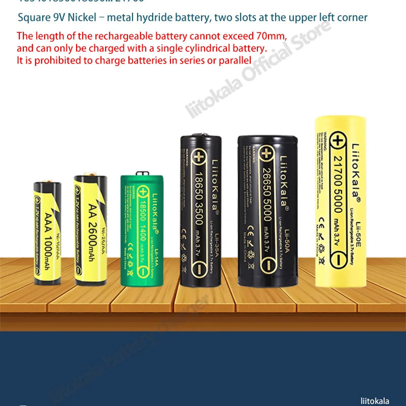 LiitoKala Lii-S12 12-Slot LCD Battery Charger for Li-ion LiFePO4 Ni-MH Ni-Cd 9V 21700 20700 26650 18650 16340 18350 RCR123 18700