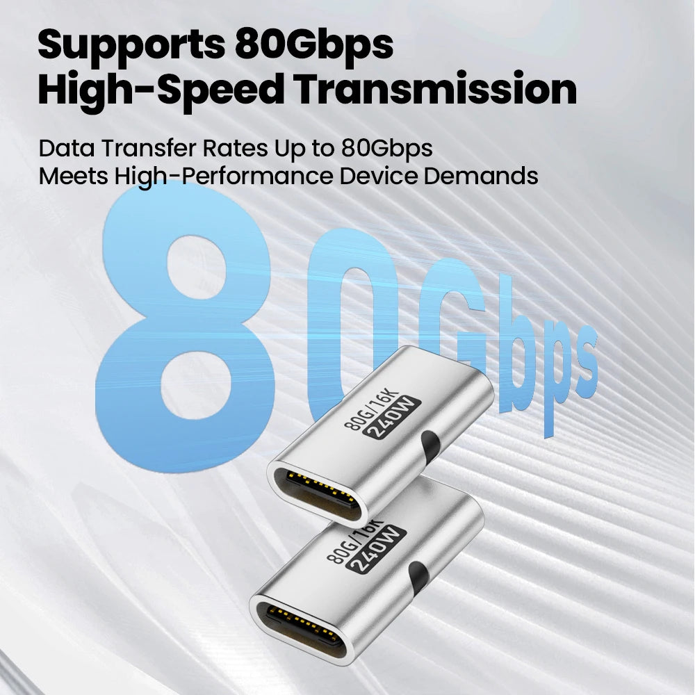 PD 240W Fast Charging Type C Adapter 80Gbps 16K@60Hz Type C Female To USB C Female Converter OTG For iPhone 15 16 Tablet Laptops