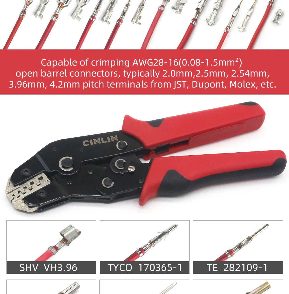 CLN-68B 0.08-1.5mm² Open Barrel Terminals Pliers Crimping Tool (28-16AWG) for JST, DuPont, Molex, PH2.0 XH2.54 3.96 4.2mm Pitch