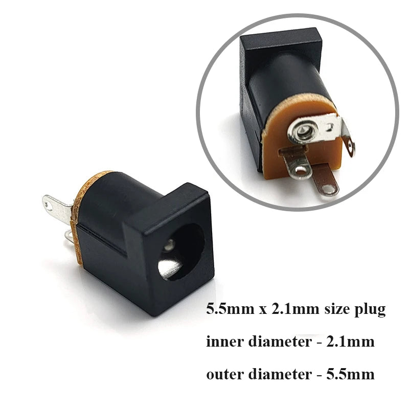 1/3/5/10Pcs DC Power Supply Jack Socket Female Panel Mount Connector 5.5mm 2.1mm Plug Adapter 2 Terminal Types 5.5x2.5mm
