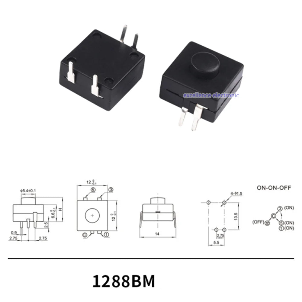 72PCS/Box Tactile Push Button Switch 1212 1813, Clicky On/Off Switch for LED Flashlight Headlamp Torch Lantern DIY Parts