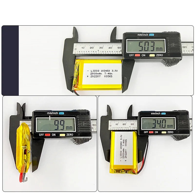 103450 3.7V Li-Po Rechargeable Battery 2000mAh With JST PH 2.0mm Connector for GPS, Cameras & MP3 Gadgets