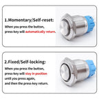 10 pcs  Latching Push Button Switch Metal Shell 16/19/22mmWaterproof Power Symbol Pattern Self-Locking Momentary Fixed 1NO 1NC