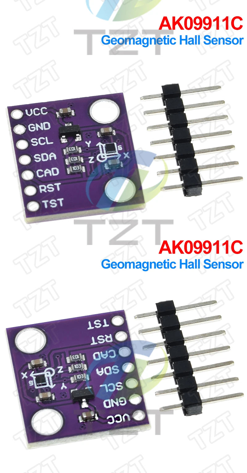 TZT 1/3PCS MCU-9911 AK09911C Geomagnetic Hall Sensor Three-axis Compass Magnetometer Module
