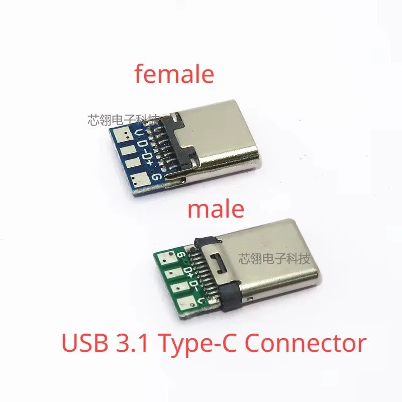 USB 3.1 Type C Male/Female Connectors Jack Tail 24pin USB Male Plug Electric Terminals Welding DIY Data Cable Support PCB Board