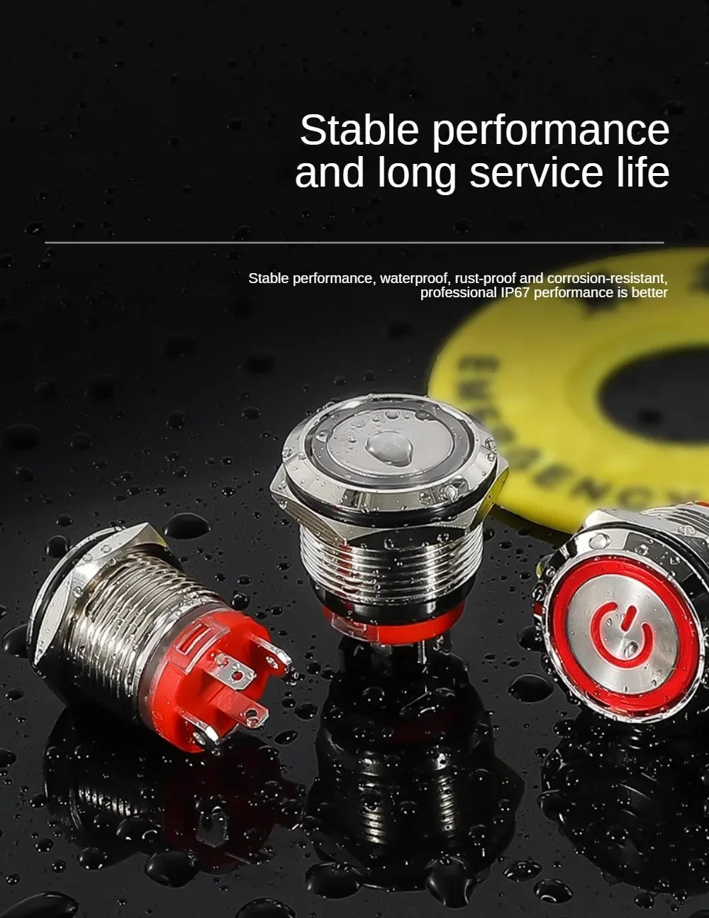 16/19/22mm 20A High Current Metal Push Button Switch IP67 Waterproof LED Light Momentary Latching Car Engine Power Switch Red