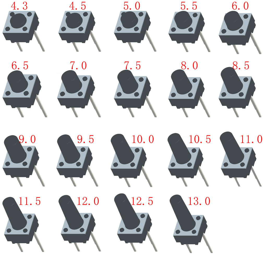 1000PCS 6X6X4.1/4.3/4.5/5/5.5/6/6.5/7/7.5/8/8.5/9/9.5/10/10.5/11/11.5/12/12.5/13mm DIP SMT 4Pin 2Pin Tactile Push Button Switch