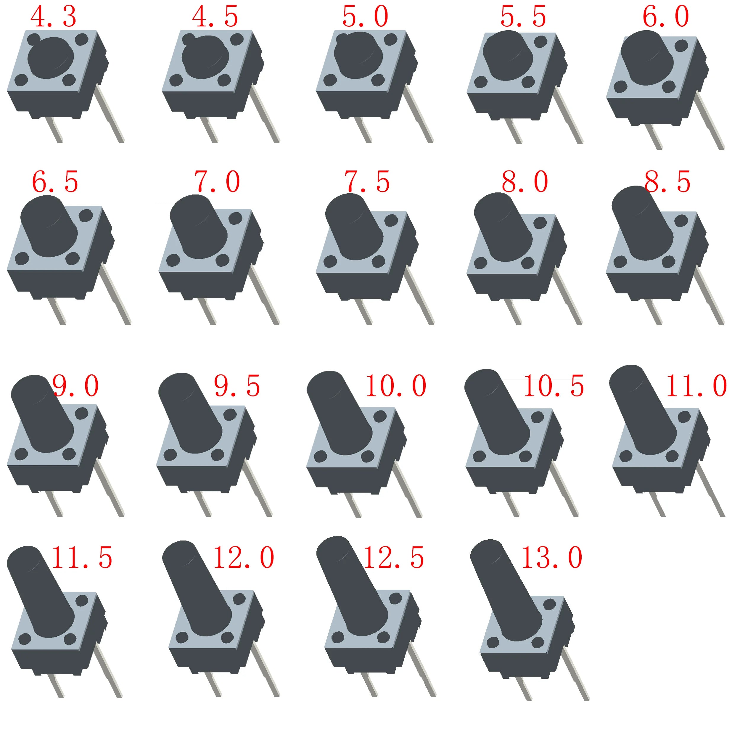 1000PCS 6X6X4.1/4.3/4.5/5/5.5/6/6.5/7/7.5/8/8.5/9/9.5/10/10.5/11/11.5/12/12.5/13mm DIP SMT 4Pin 2Pin Tactile Push Button Switch