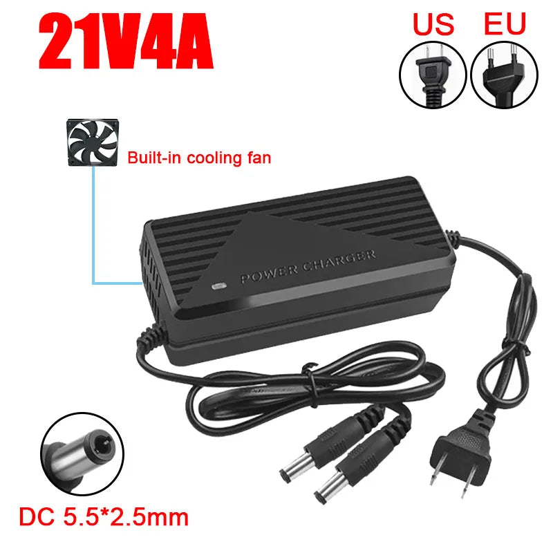 12.6V 5A 6A 18650 Lithium Battery Charger for 21V 3A 4A with Cooling Fan Li-ion Battery Fast Charging Charger Double Line DC 5.5