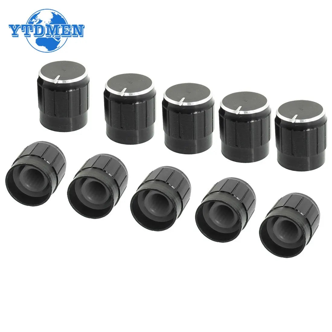 10PCS/Lot Black 6mm Potentiometer Knobs Caps Knurled Shaft  Potentiometer Control Knob Diameter 15mmx17mm Aluminum Switch Knob