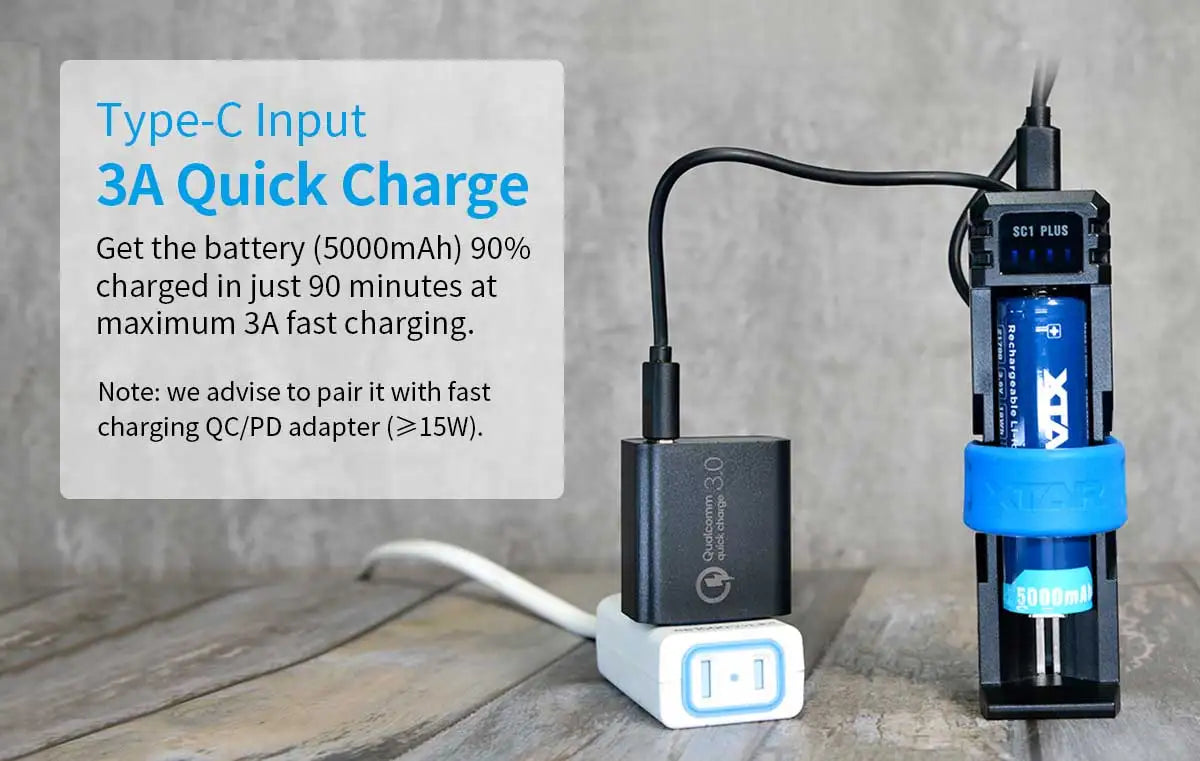 XTAR 26800 Battery Charger QC PD USB C 3A Fast Charging 21700 26650 26800 NiMH D Batteries 10W Power Bank 18650 Charger SC1 PLUS