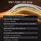 220V LED Strip Light SMD2835 120LEDs/m Waterproof Tape Lamp with EU Plug 1M 2M 3M 5M 10M 15M 20M Decor Lighting for the Yard