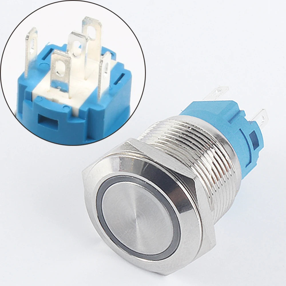 19mm Waterproof Momentary Latching Metal Doorbell Bell Horn Push Button Switch LED Ring Mark Fixation 5V 12V 24V 220 Lock Reset