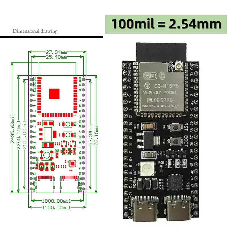 ESP32-S3 Development Board 2.4G Wifi Module for Arduino ESP IDF ESP32-S3-WROOM-1 N8R2 N16R8 44Pin Type-C 8M PSRAM ESP32 S3