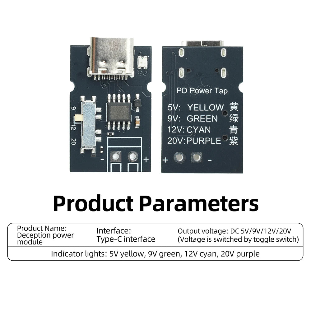 PD QC Protocol Fast Charging Decoy Module 5V 9V 12V 20V Adjustable with Indicator Light Type-C Trigger Module for DIY Electronic