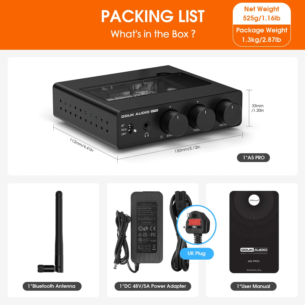 Douk Audio A5 PRO TPA3255 Bluetooth Receiver Digital Amplifier HiFi Class D Amp Stereo Audio Amplifier 48V
