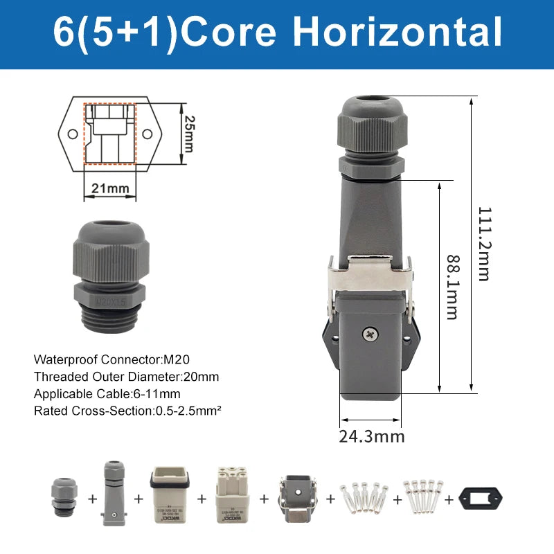HA Heavy Duty Connector Kit 4/5/6/8 Core Pins Male&Female Insert Plug HDC-HA Rectangular Waterproof Industrial Aviation Socket