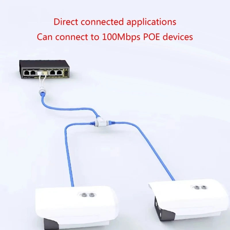 2-in-1 POE Splitter Three-Way RJ45 Connector for Security Camera Installation ,Networks Monitoring System