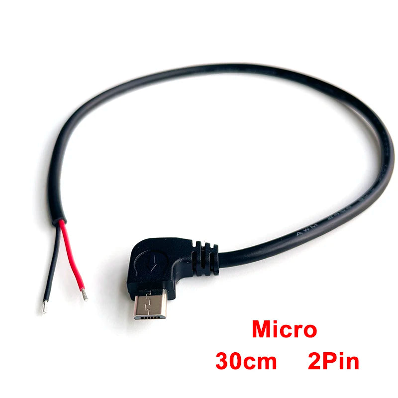 1pcs 2Pin 4Pin Micro USB / Type C Charger Connector USB 2.0 Type A Elbow Head Male Power Supply Extension Cable DIY Data Line
