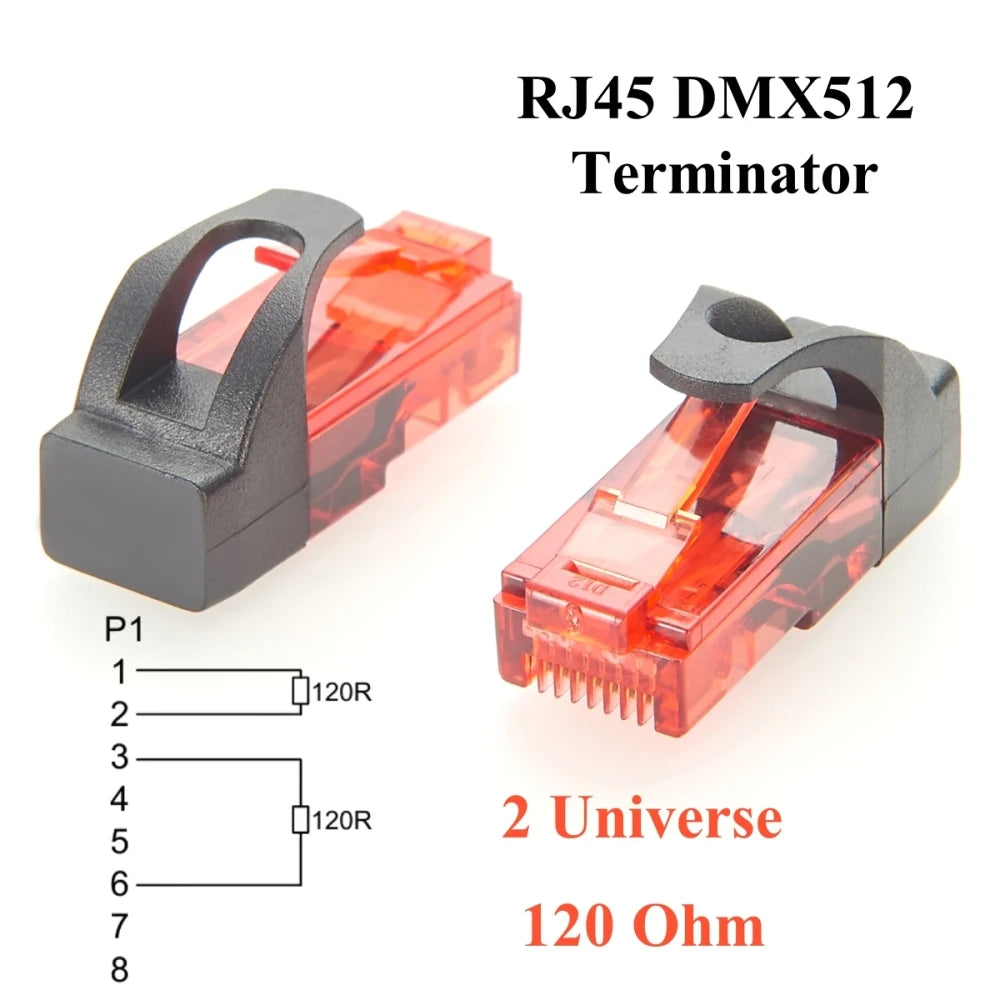 RJ45 DMX512 Terminator 120 Ohm 2 Universe RJ45-DMXTERM-120-2U DMX512 Termination Resistor Signal Stabilizer for Stage Lighting