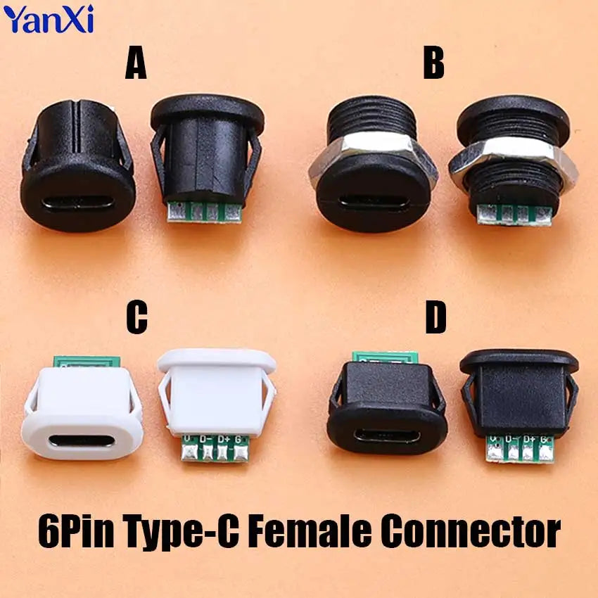 6Pin Type-C USB Waterproof Connector USB-C Direct Compression Welding Wire Type Female Socket Charging Port Tail Plug Interface