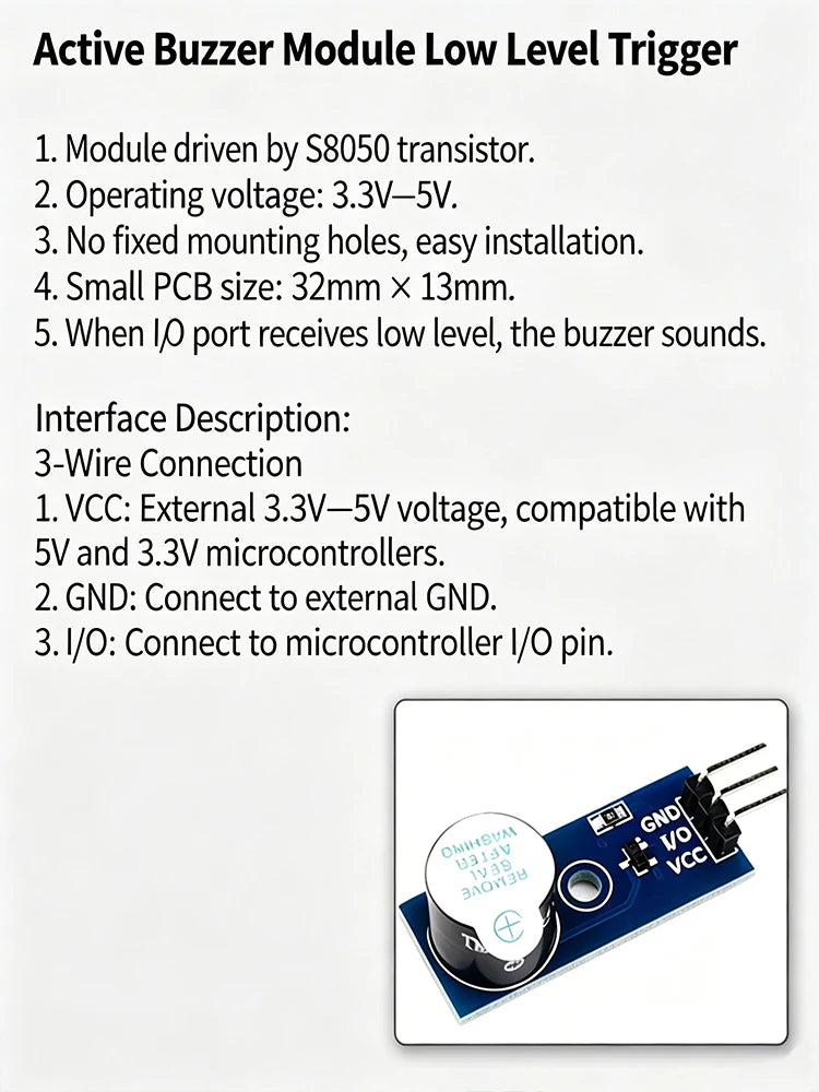 3.3V 5V Active Buzzer Module High/Low Trigger Piezo Buzzer Sound Alarm Module Compatible With 3.3V 5V Microcontroller
