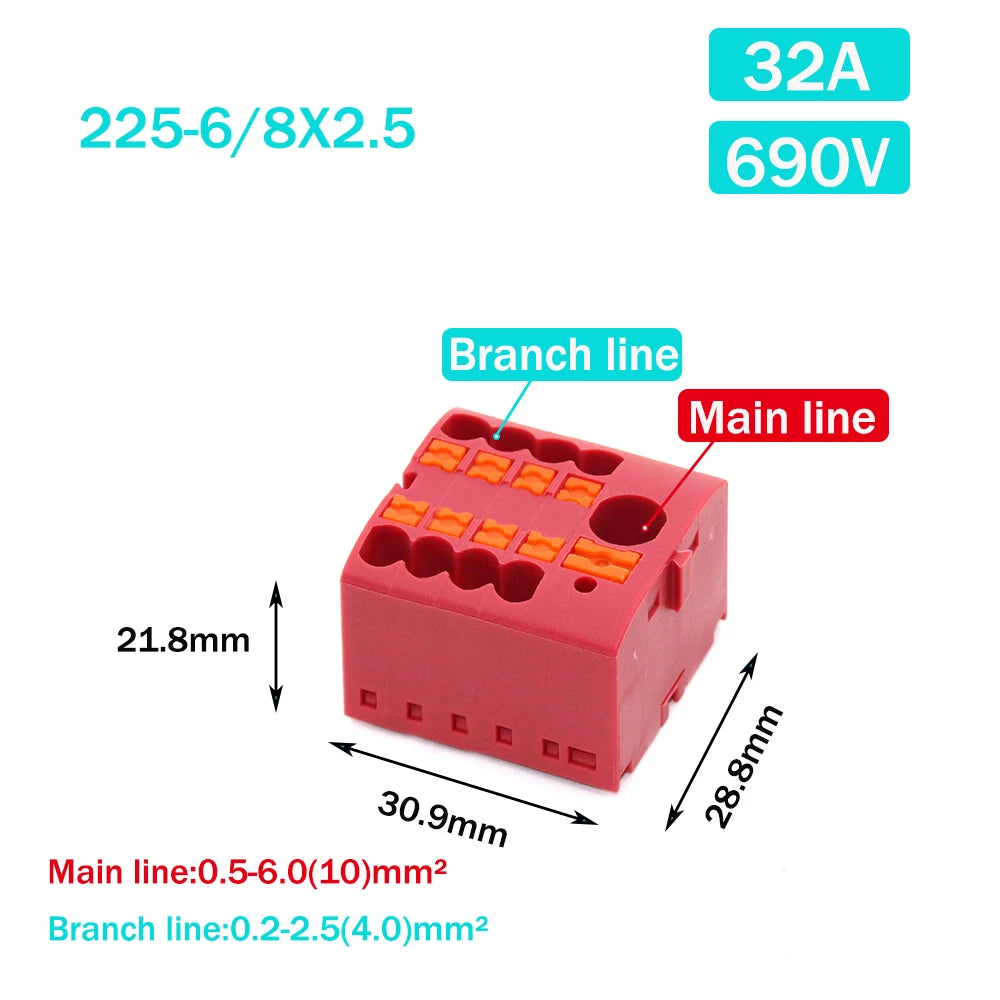 Wire Electrical Connectors PTFIX 2.5mm Wire Merging And Branching Device Push-in Terminal Block Connector Mount On Din Rail