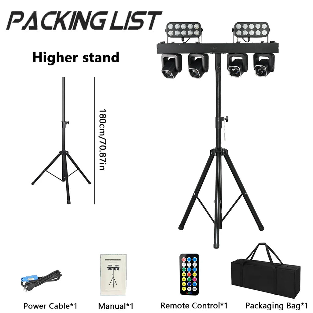 260W 4in1 RGBW LED Beam Wash Light Kit Set Tripod Stand Remote Control DMX512 For Disco DJ Wedding Party Club