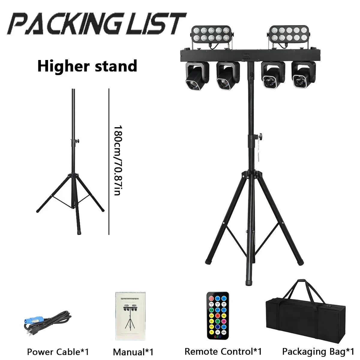 260W 4in1 RGBW LED Beam Wash Light Kit Set Tripod Stand Remote Control DMX512 For Disco DJ Wedding Party Club