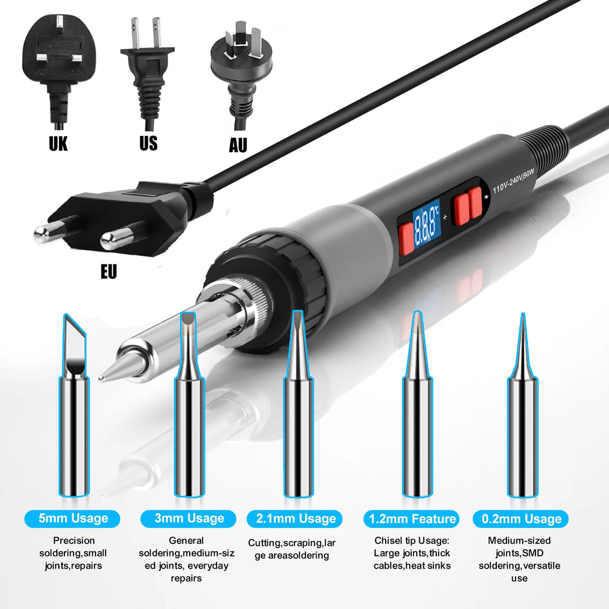 Soldering Iron Kit, ILIBILIB 110V-240V 90W LCD Digital Display Adjustable Temperature Solder Iron 180 To 500°C, 6-In-1