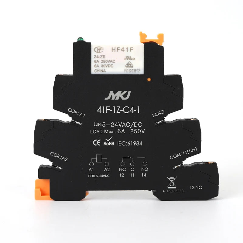 Din Rail Slim Relay Module 41F-1Z-C4-1 Integrated PCB Mount Power Relay With Relay Holder  Relay Socket 6.2mm