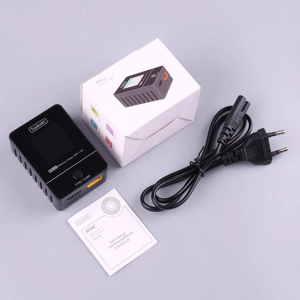 ToolkitRC M4AC 1S 2S 3S Lipo Battery Charger 30W with IPS Display XT30/ XT60 Interface for LiHV NiMh RC Racing Drone Battery