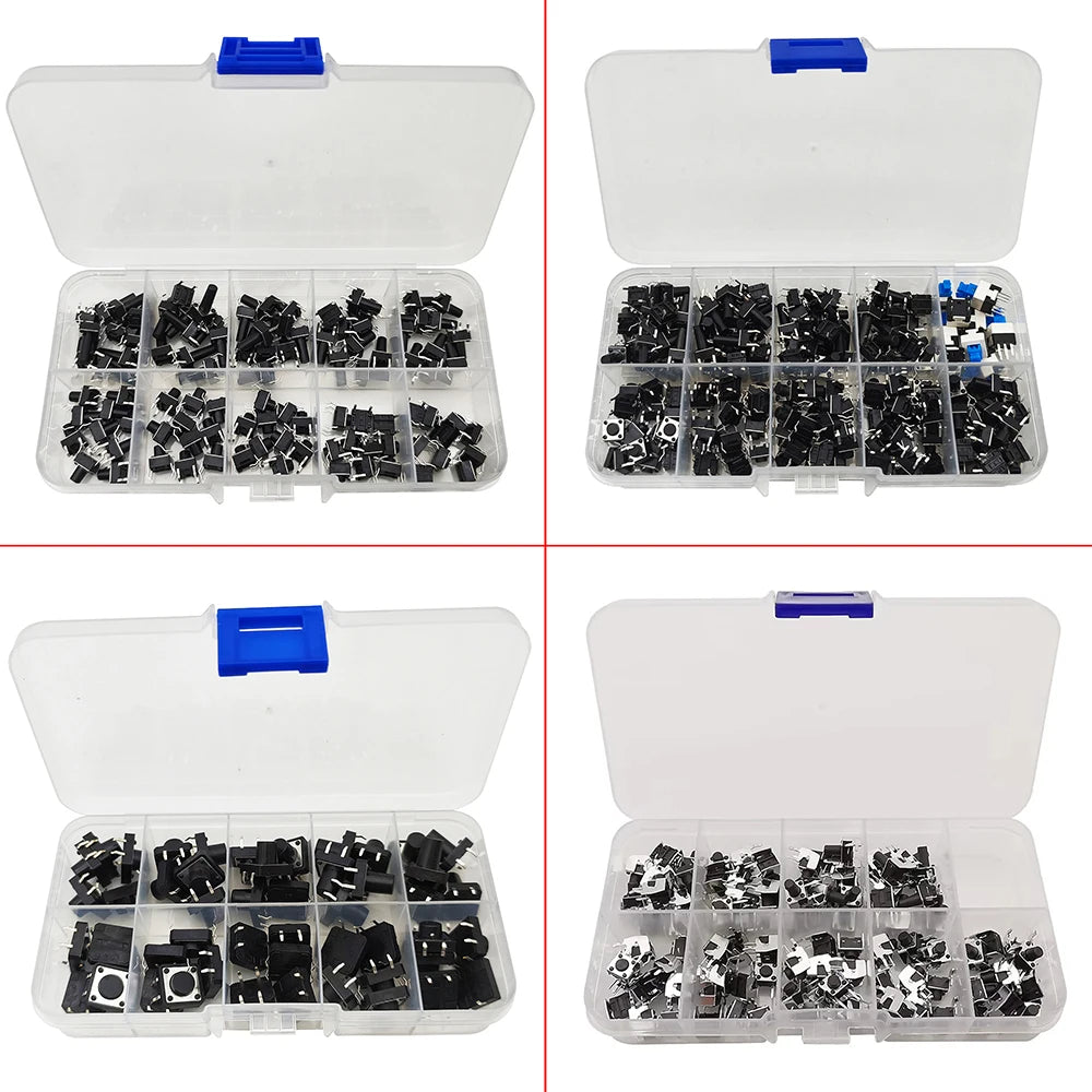 1Box 6x6mm 12x12mm Tactile Tact Push Button Mini Micro Switch Kit PCB Momentary Self-reset Switches DIP 2Pin 4Pin ON/OFF
