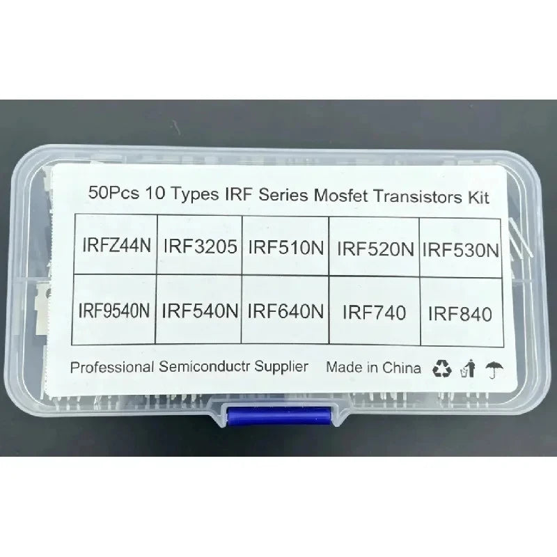 10 Values 50pcs MOSFET Kit TO-220 IRFZ44N IRF510N IRF530N IRF540N IRF640N IRF740 IRF840 IRF3205 IRF9540 Storage Box