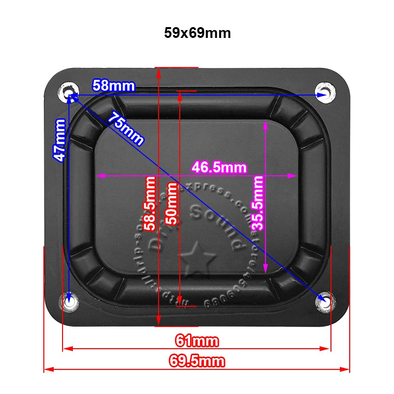 2pcs 32x58mm/36x86mm/50x65mm/59x69mm/60x85mm Square Speaker Passive Radiator Auxiliary Bass Woofer Rubber Vibration Plate