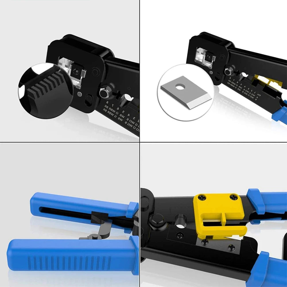 Hoolnx RJ45 Crimp Tool Pass Through Ethernet Crimper Cutter Stripper for Cat5e Cat6 RJ45/RJ12 Regular and End Pass Through Plugs