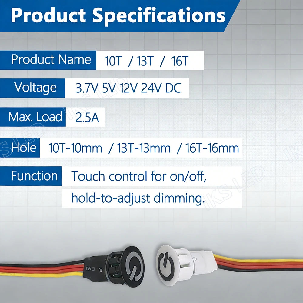 10mm 16mm Smart Home Touch Sensor Button Dimmable Controller Switch for DC5V 12V 24V Smart Home Led Tape LED Dimmer Controller
