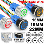 Customized 16/19/22mm Metal Push Button Switch with Socket Waterproof Horn LED Light Self-reset/Self-locking for Car Boat 12V