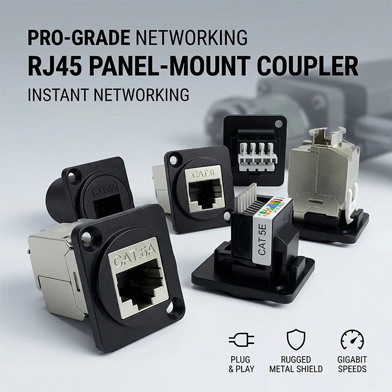 D-Type Panel Mount RJ45 Ethernet Socket – Shielded CAT5e / CAT6 Network Jack with Metal Housing for Industrial Enclosure