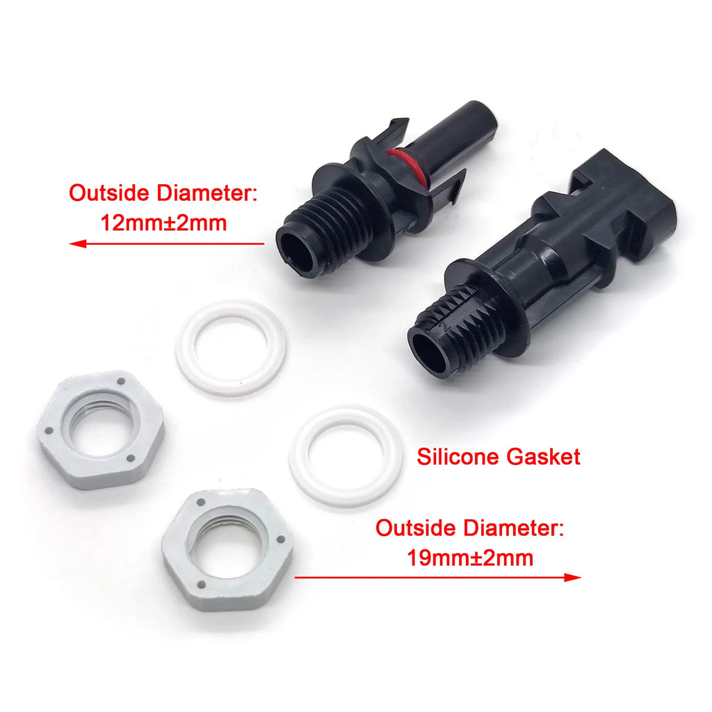 Solar Panel Mount Connector with Dust Cap M12 Thread Male Female PV Bulkhead Adapter Coupler for Inverter Combiner Box Install