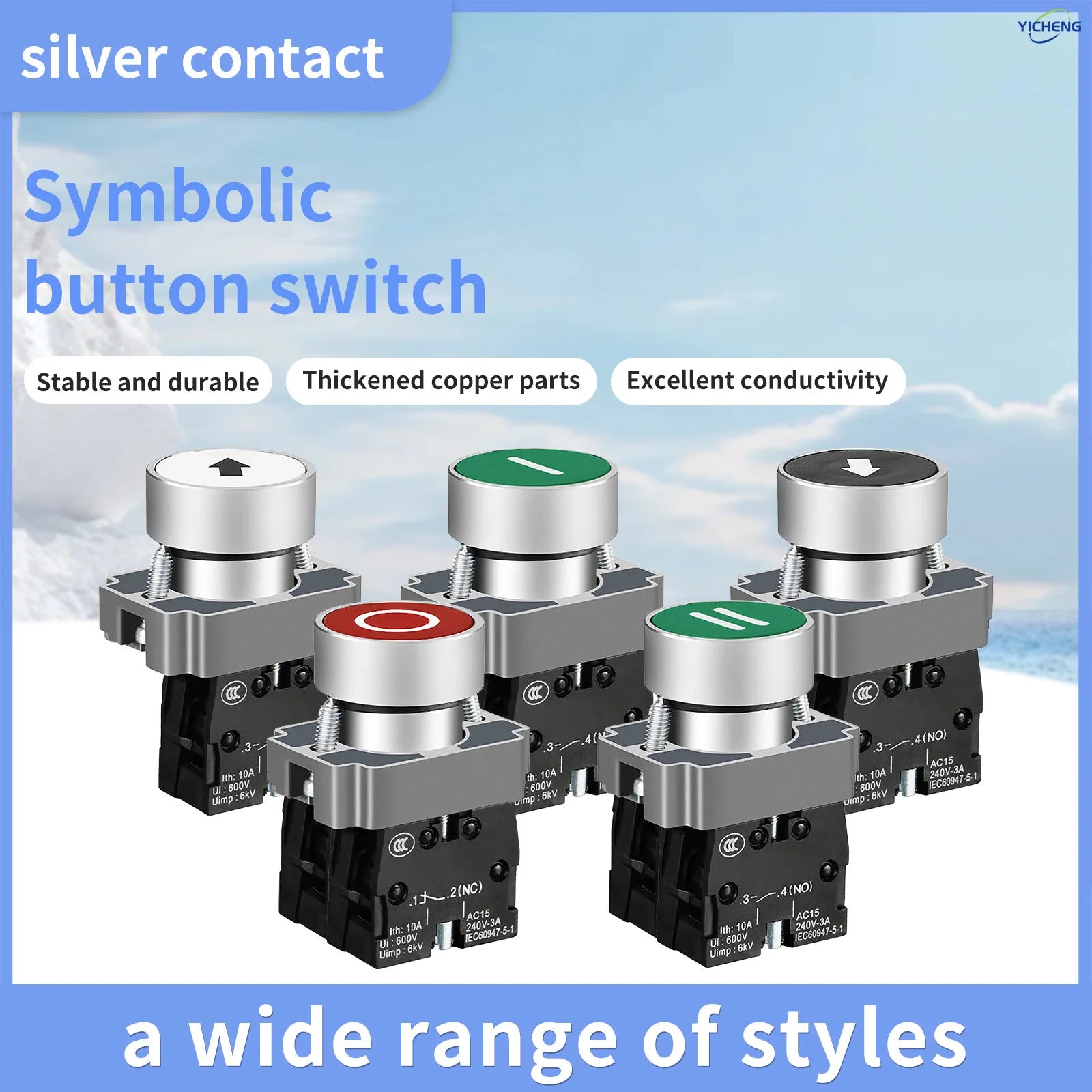 10Pcs 22MM Momentary symbols Push Button Switch 1NO1NC SPDT 10Amp 600V Metal Head Waterproof IP65,Control power button switch