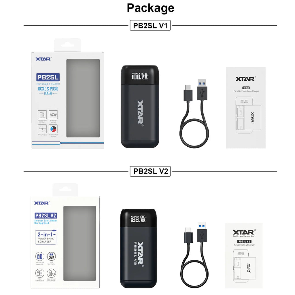XTAR PB2SL V2 18650/21700 Battery Charger & Power Bank Fast Charging Smart Management Dual Function Safe Portable Solution