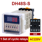 DH48S-S 12V Time Relay 220VAC 24VDC Repeat Cycle SPDT with Socket DH48S Series Delay Timer with Base