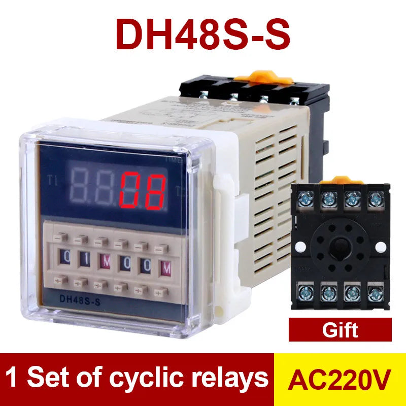 DH48S-S 12V Time Relay 220VAC 24VDC Repeat Cycle SPDT with Socket DH48S Series Delay Timer with Base