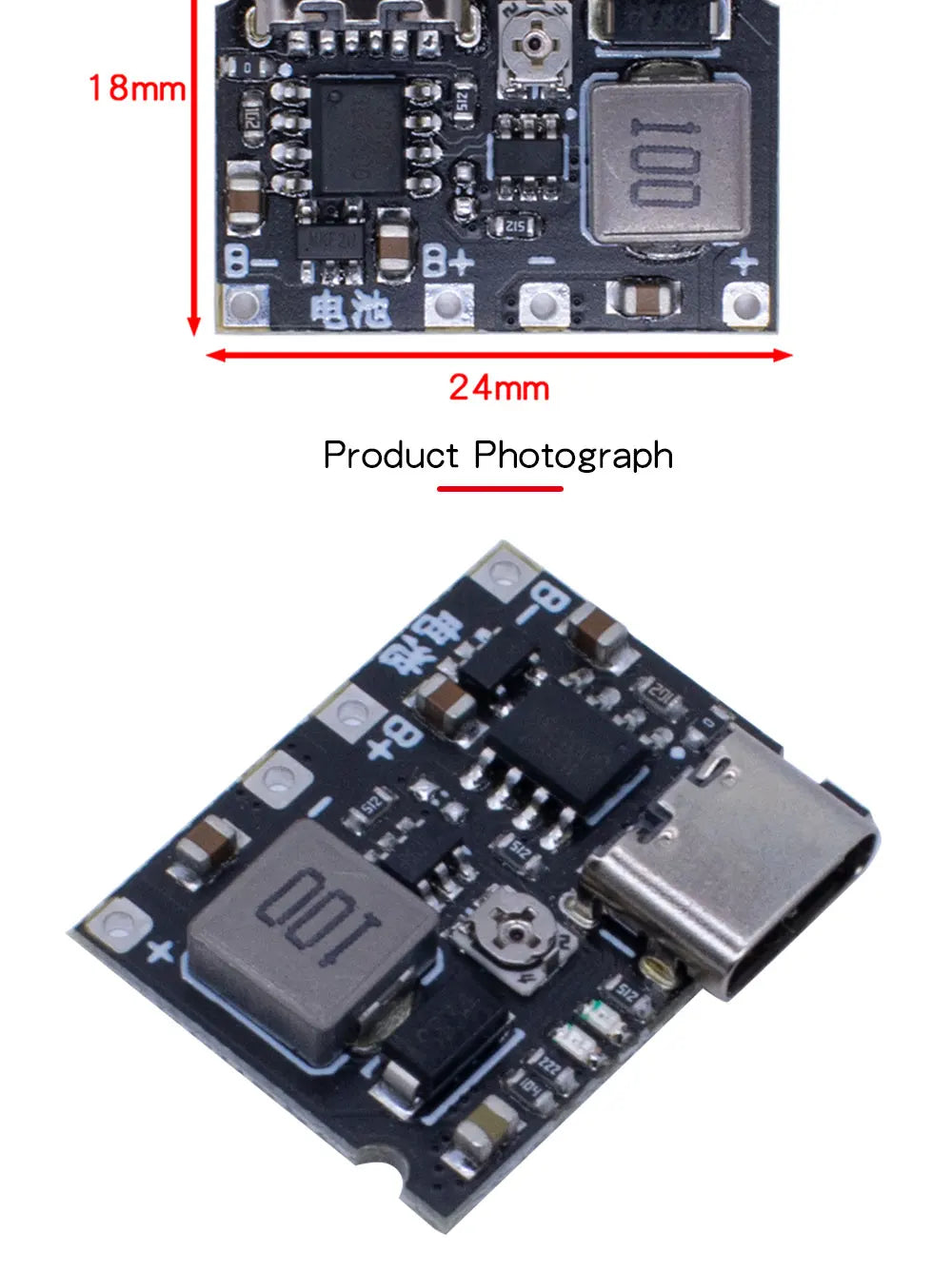 Type-C USB 18650 Lithium Battery Charger Board, 3.7V 4.2V 1A 5W TP4056 DC-DC Step Up Boost Module for DIY Electronic Projects