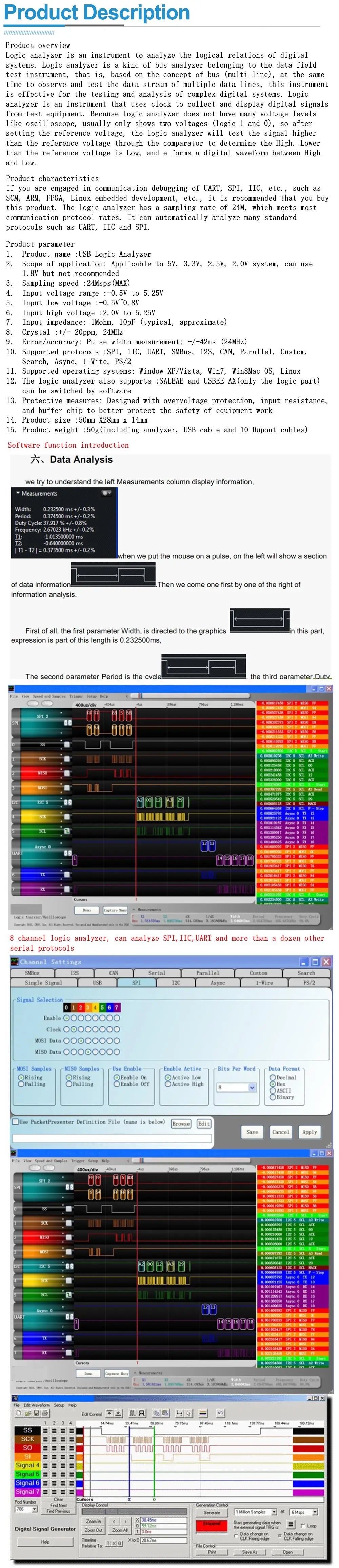 USB Logic Analyzer 24MHz 8 Channel 24M/seconds Logic Analyzer Debugger For ARM FPGA Logic Analyzer Logic 24M 8CH