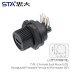 Type-C 3.0/3.1 IP67/IP68 Waterproof Connector Female to Female Adaptor PCB Panel Mount Socket to Male FPC Flat Extension Cable