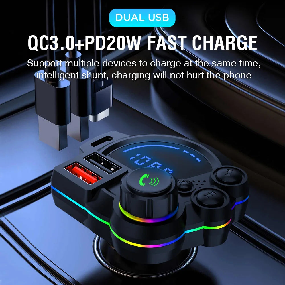 Bluetooth 5.3 FM Transmitter Handsfree Car AUX Radio Modulator MP3 Player with QC3.0 & PD20W Fast Charge Adapter Car Accessories